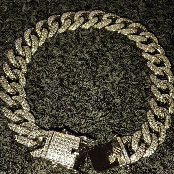 Other - White Gold Solid Silver Miami Cuban Link Bracelet